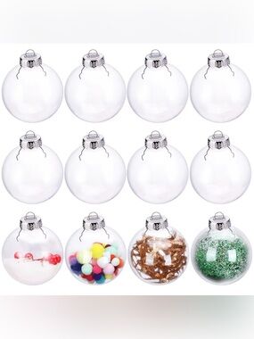 Set Of 12 Clear Plastic fillable Holiday Ornament’s NWT ❤️🎄💚